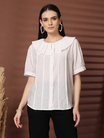 White Solid Shirt Style Top
