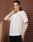 White Solid Shirt Style Top