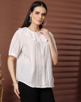 White Solid Shirt Style Top