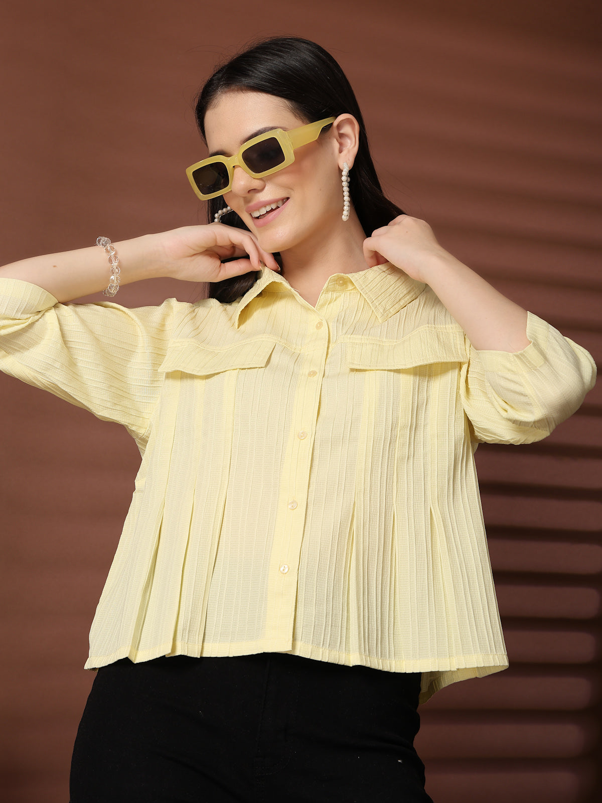 Yellow Solid Casual Top