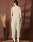 Ecru Solid Top With Trousers Co-Ords Sets