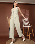 Ecru Solid Top With Trousers Co-Ords Sets