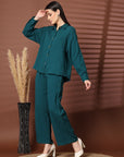 Solid Teal Pure Cotton Shirt With Trousers Co-Ords Sets