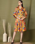 Women Floral Printed Puff Sleeve Fit & Flare Dress