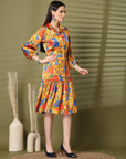 Women Floral Printed Puff Sleeve Fit & Flare Dress