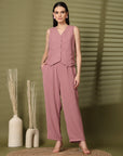 Pink Solid Top With Trousers Co-Ords Sets