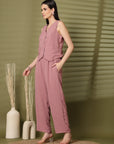 Pink Solid Top With Trousers Co-Ords Sets