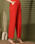 Solid Red Pure Cotton Shirt With Trousers Co-Ords Sets