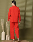 Solid Red Pure Cotton Shirt With Trousers Co-Ords Sets