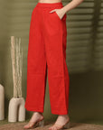 Solid Red Pure Cotton Shirt With Trousers Co-Ords Sets