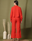 Solid Red Pure Cotton Shirt With Trousers Co-Ords Sets