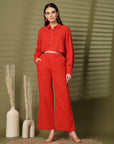 Solid Red Pure Cotton Shirt With Trousers Co-Ords Sets