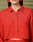 Solid Red Pure Cotton Shirt With Trousers Co-Ords Sets