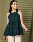 Women Round Neck Sleeveless Tiered Tops