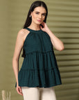 Women Round Neck Sleeveless Tiered Tops