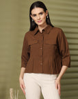 Solid Brown Casual Top