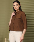 Solid Brown Casual Top