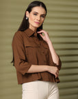 Solid Brown Casual Top