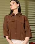 Solid Brown Casual Top