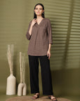 Brown Solid V-Neck Regular Top