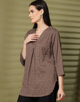 Brown Solid V-Neck Regular Top