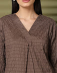 Brown Solid V-Neck Regular Top