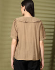 Brown Solid Shirt Style Top