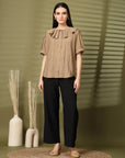 Brown Solid Shirt Style Top