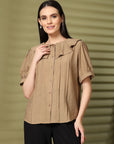 Brown Solid Shirt Style Top