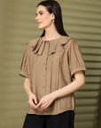 Brown Solid Shirt Style Top