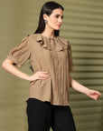 Brown Solid Shirt Style Top