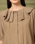 Brown Solid Shirt Style Top