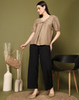 Brown Solid V-Neck Top