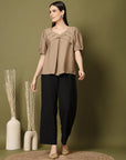 Brown Solid V-Neck Top