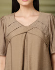 Brown Solid V-Neck Top