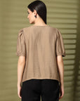Brown Solid V-Neck Top