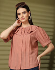 Pink Solid Shirt Style Top