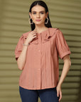 Pink Solid Shirt Style Top