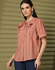 Pink Solid Shirt Style Top