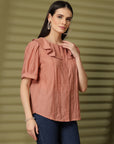 Pink Solid Shirt Style Top