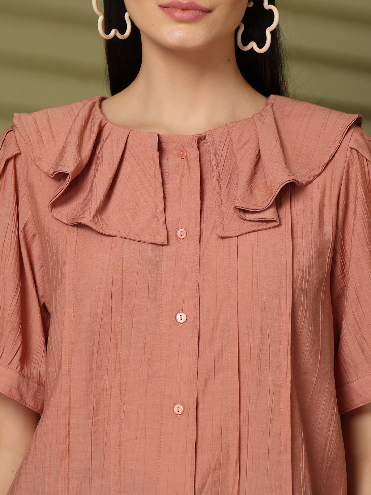 Pink Solid Shirt Style Top