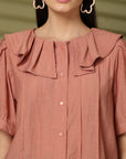 Pink Solid Shirt Style Top