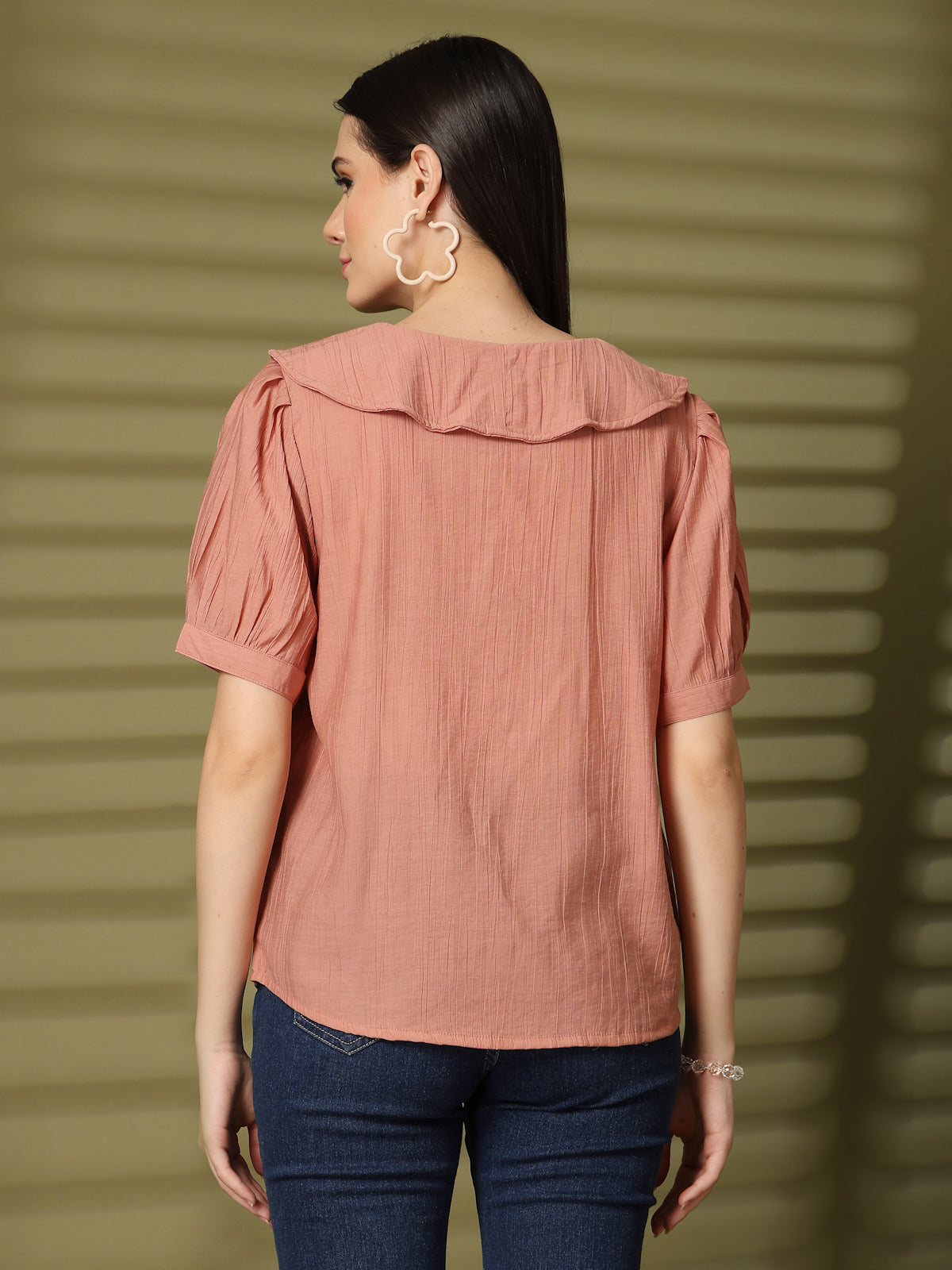 Pink Solid Shirt Style Top