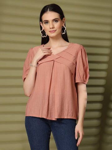 Pink Solid Regular Layered Top