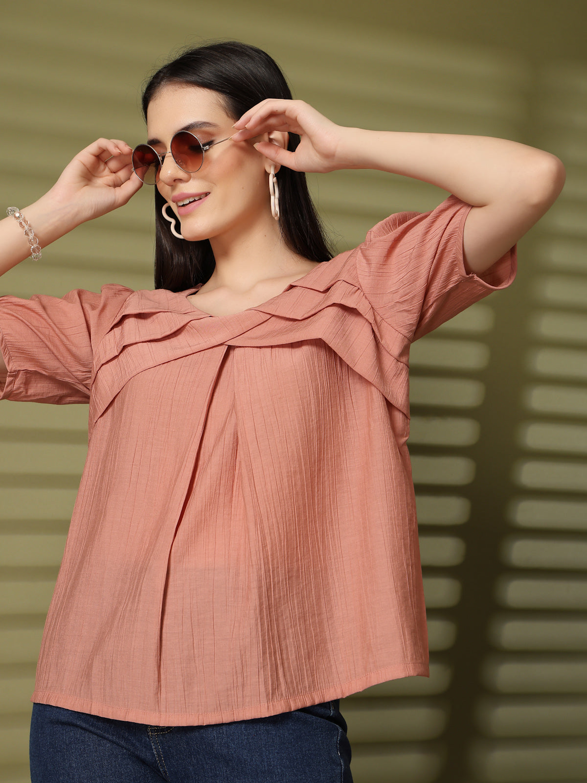 Pink Solid Regular Layered Top