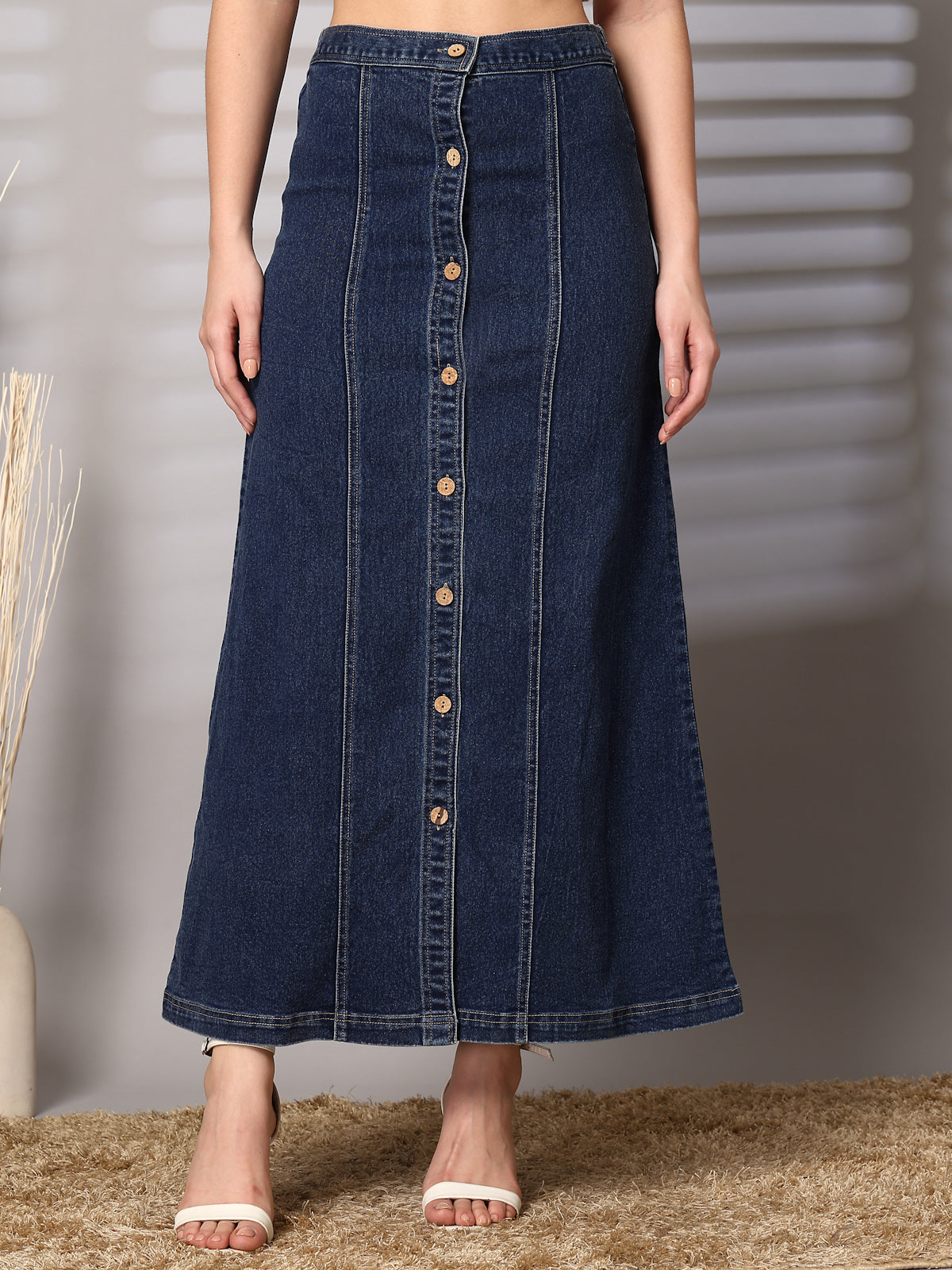 Women Denim Stretchable Maxi Skirt
