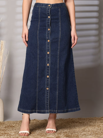 Women Denim Stretchable Maxi Skirt