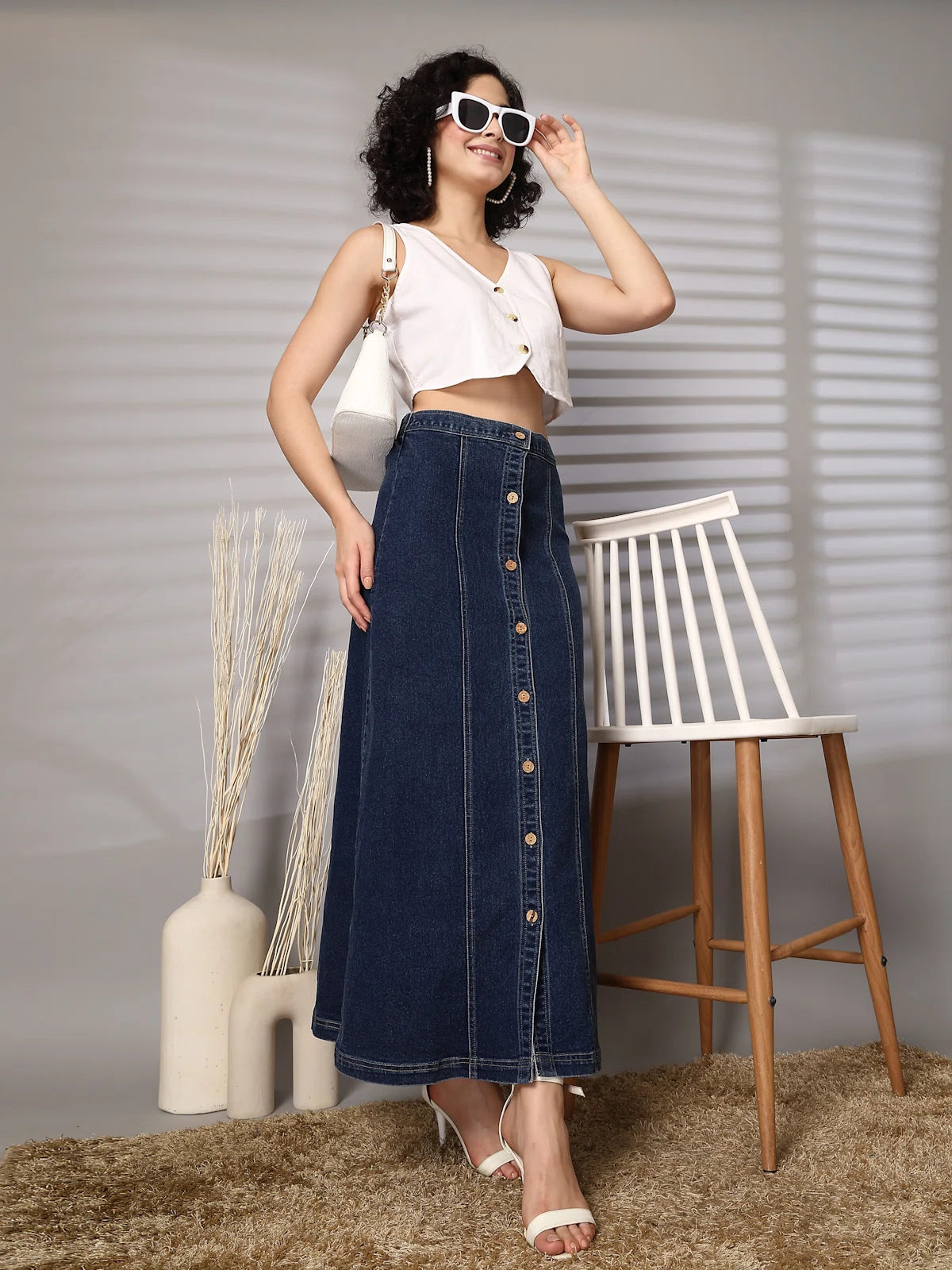 Women Denim Stretchable Maxi Skirt