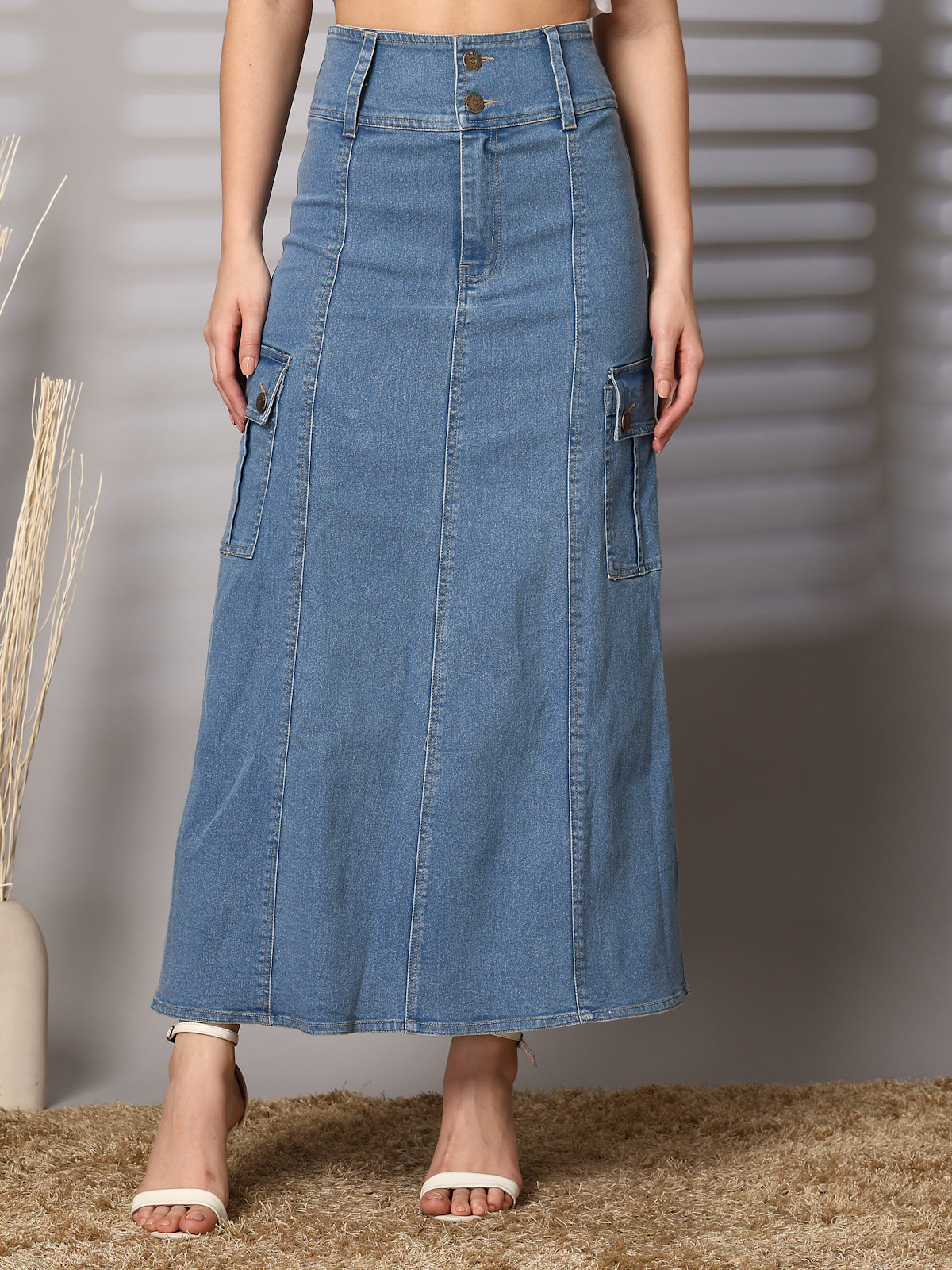 Light Blue Maxi-Length A-Line Skirts