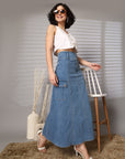 Light Blue Maxi-Length A-Line Skirts